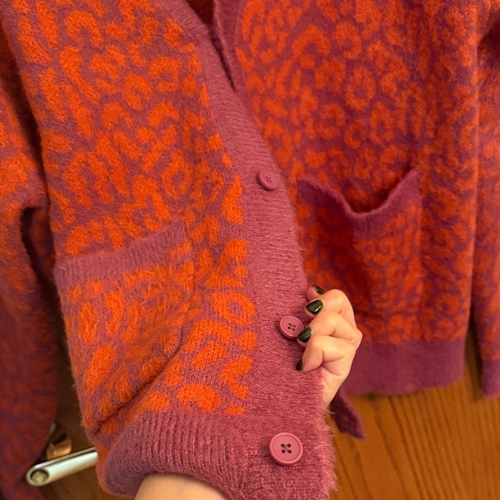 Men’s Pink and Orange Button Up Cardigan - Picture 6 of 9